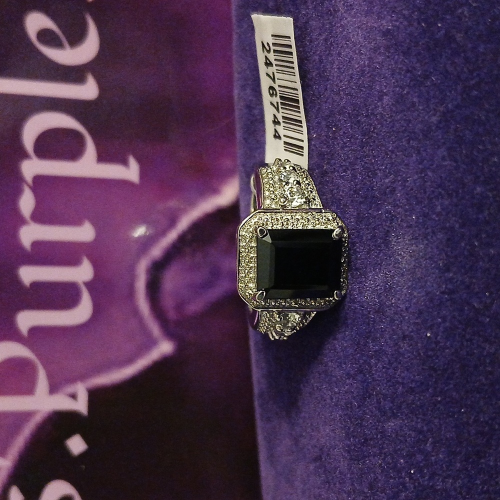 2476744-3. Thai Black Spinel & Topaz on Stainless Steel - Size 7